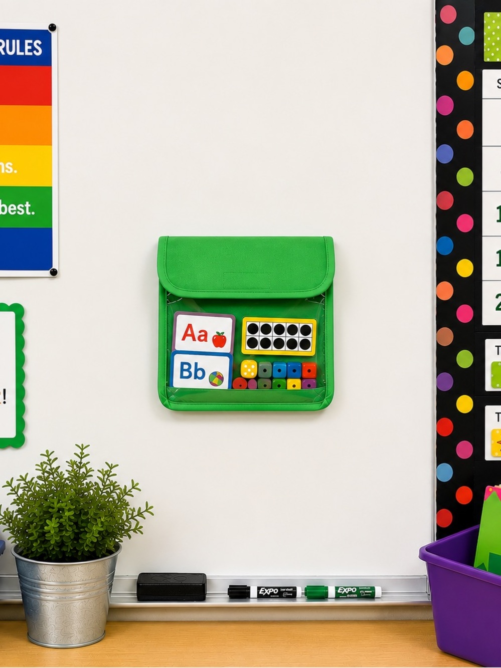 Teaching Tree Magnetic Pocket with Window Green Classroom Storage Organizer NEW